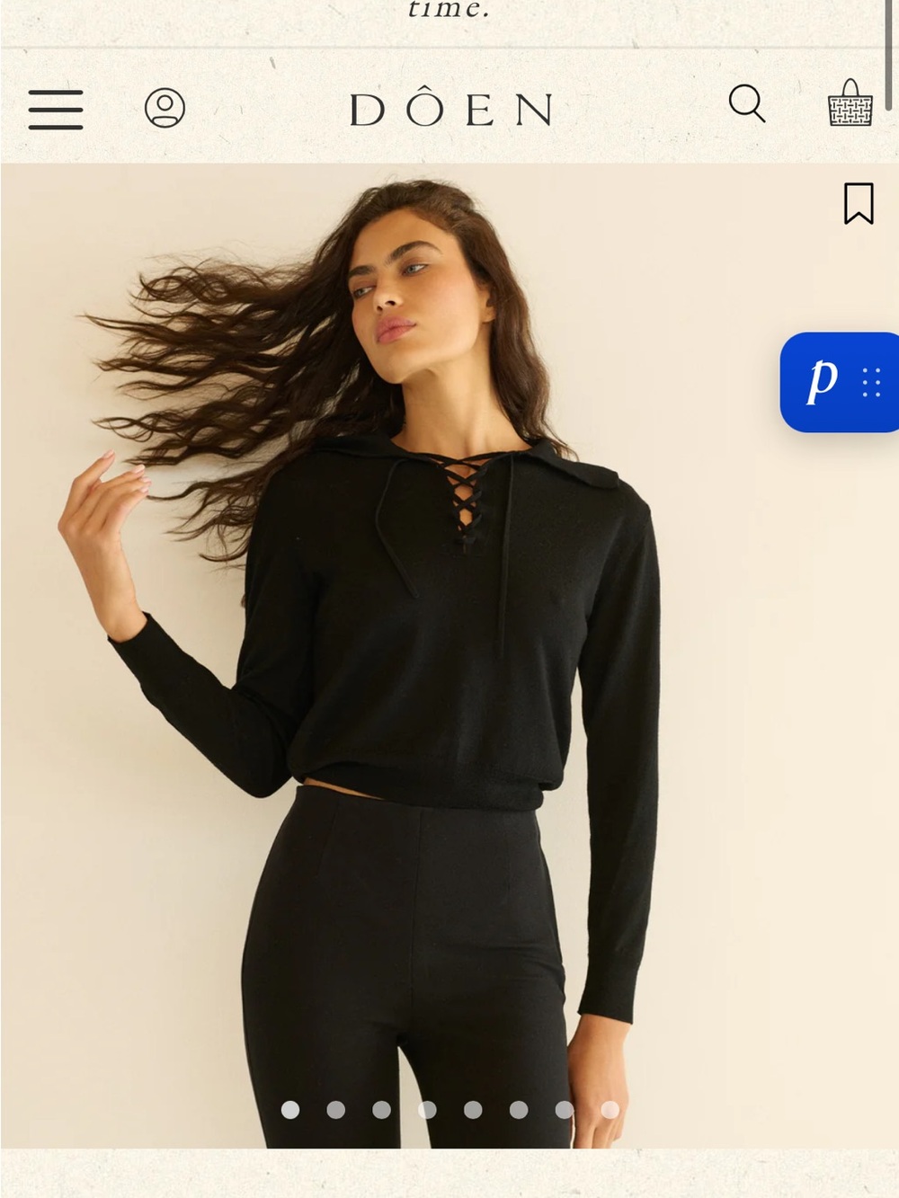 Doen Black Lace-Up Collar Knit Top